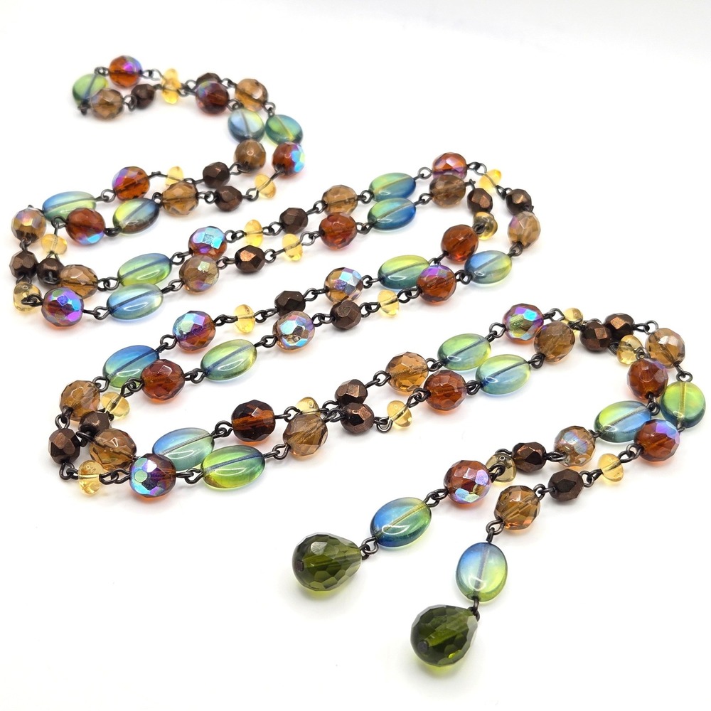 Vintage Long Multicolor Beaded Necklace w/Lariat 20s and 30s Style